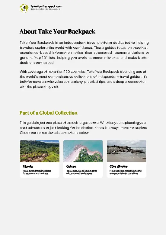 example page 1 from our offline Travel Guide for Sierra Leone